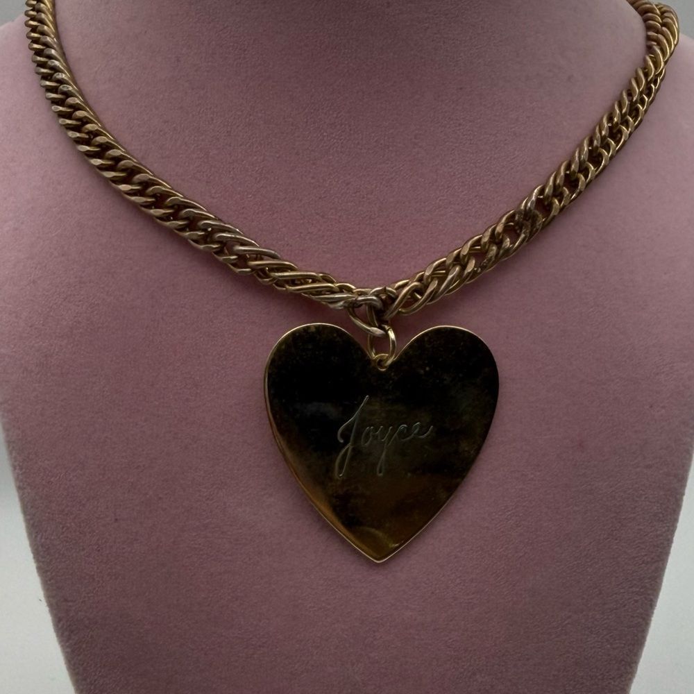 Large Gold tone Heart “Joyce” engraved Pendant Necklace